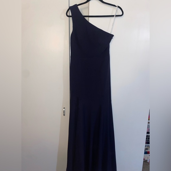 Watters navy blue one shoulder floor length formal bridesmaid prom gown - Picture 1 of 4